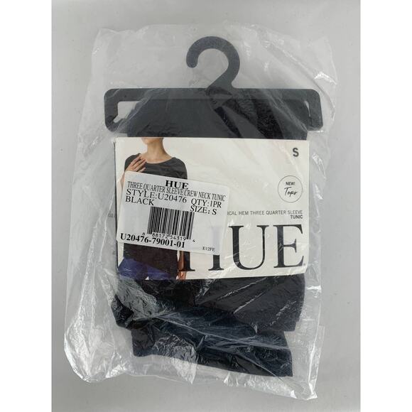 Hue Three Quarter Sleeve Crew Neck Tunic Womens Small Black New Shirt Top - Picture 2 of 6